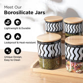 Kuber Industries Borosilicate Glass Containers with Bamboo Lid and Stand|Kitchen Organizer Items and Storage|Multipurpose Airtight Containers|7 Pieces Kitchen Containers Set (4 X 350ml, 3 X 850ml)